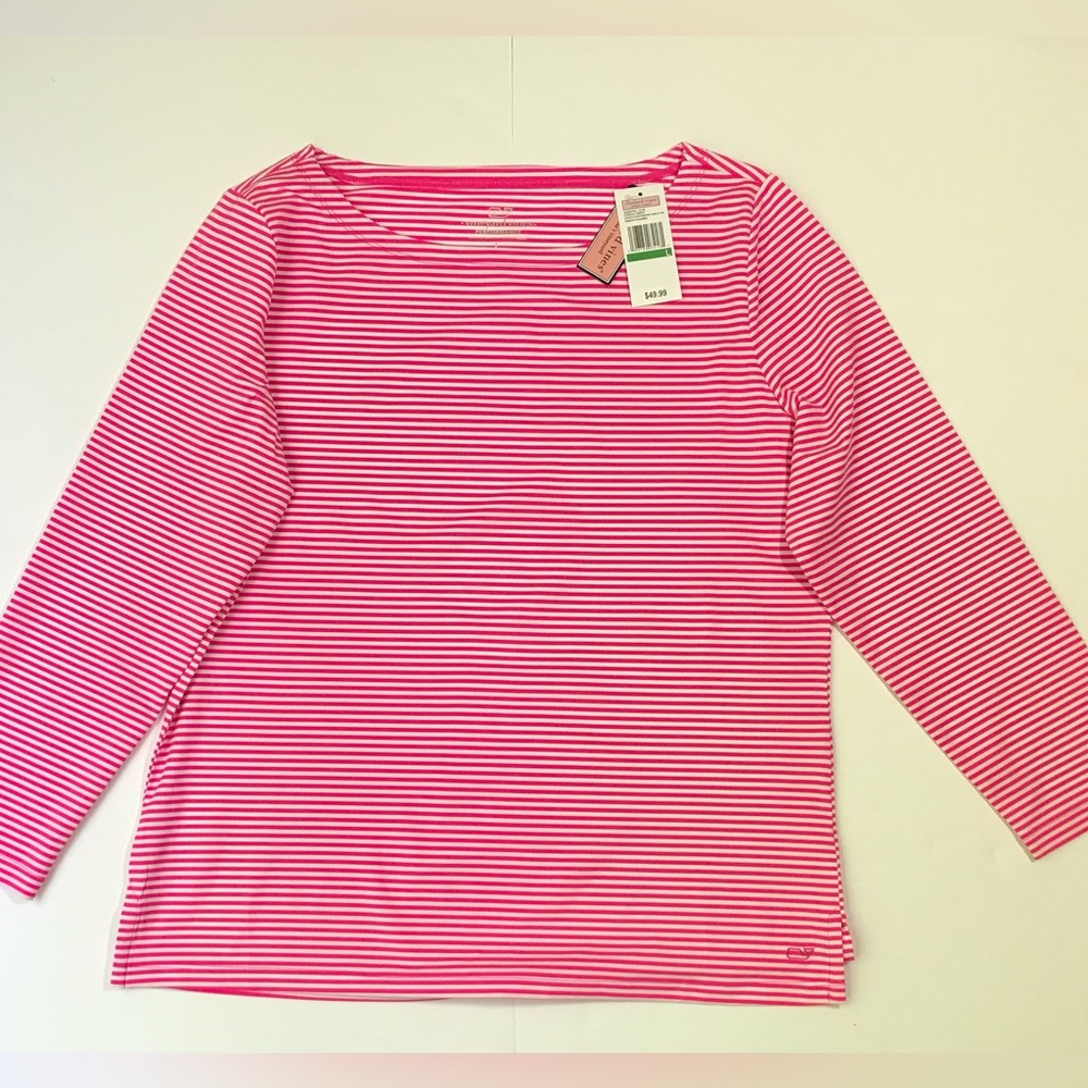 Vineyard Vines NWT Womens Size Large Pink/White Stripe Performance Top